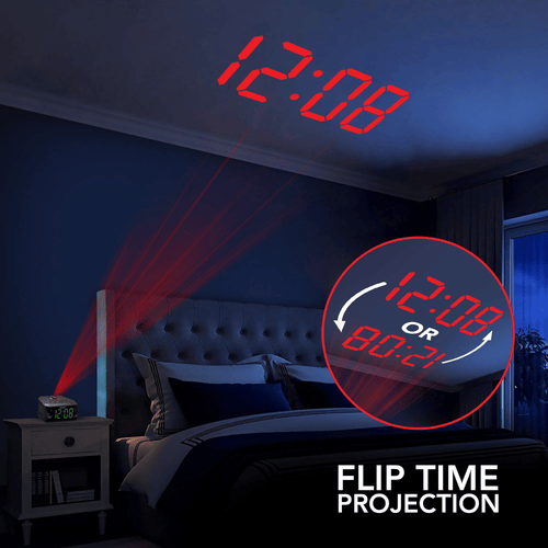 NELSONIC AM/FM Projection Dual Alarm Clock Radio, Black and Silver with Green LED Display EasyOptionXY LLC