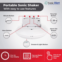 Sonic Alert - Sonic Shaker Portable Alarm Clock, Compact Design with Digital Display - White EasyOptionXY LLC