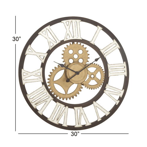 DecMode 30" Brown Metal Gear Wall Clock EasyOptionXY LLC