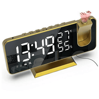Jumper Alarm Clock for Bedroom Digital Projection Dual Alarms Clock, Temperature Humidity Date Display Function, Projector Alarm Clock with Radio Gold EasyOptionXY LLC