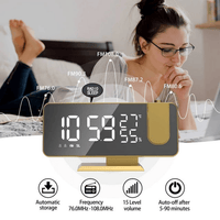 Jumper Alarm Clock for Bedroom Digital Projection Dual Alarms Clock, Temperature Humidity Date Display Function, Projector Alarm Clock with Radio Gold EasyOptionXY LLC