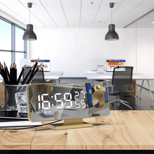 Jumper Alarm Clock for Bedroom Digital Projection Dual Alarms Clock, Temperature Humidity Date Display Function, Projector Alarm Clock with Radio Gold EasyOptionXY LLC