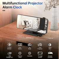 Projection Alarm Clock for Bedroom, Digital Alarm Clock Radio with USB Charger Ports, 7.3" Large LED Screen & 4 Adjustable Dimmer, Dual Alarm Clock with Temperature & Humidity Display, Snooze (Black) EasyOptionXY LLC