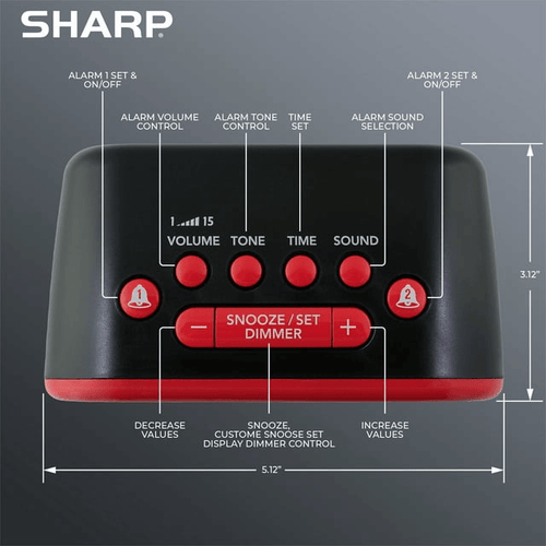 Sharp Super Loud Alarm Clock for Heavy Sleepers, 6 Extremely Loud Wake Up Sounds - up to 115db Volume, Red/Black with Red LED Display EasyOptionXY LLC