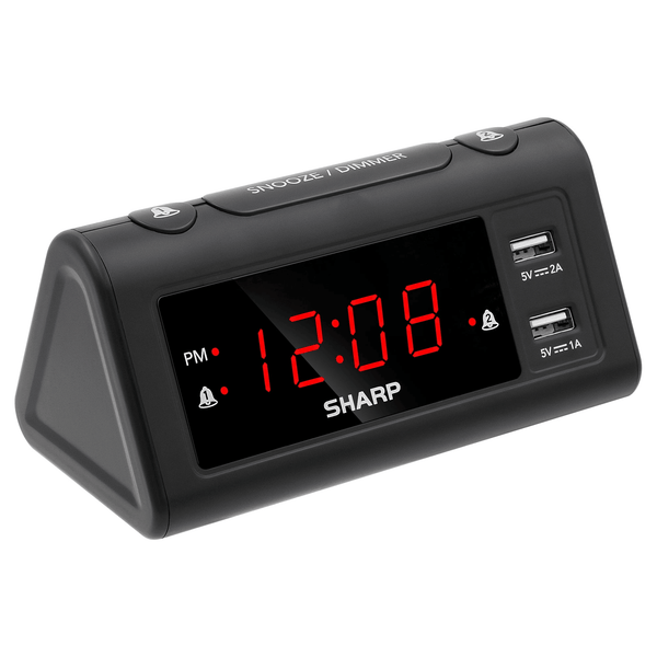 SHARP Dual Alarm Clock with 2 x USB Charge Ports, Black with Red LED Display EasyOptionXY LLC