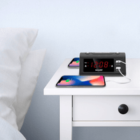 SHARP Dual Alarm Clock with 2 x USB Charge Ports, Black with Red LED Display EasyOptionXY LLC