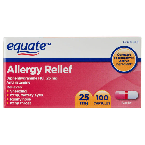 Equate Allergy Relief Capsules; 25 mg; 100 Count EasyOptionXY LLC