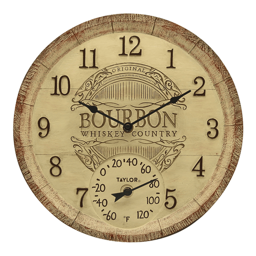 Taylor 14-inch Bourbon Barrel Clock with Thermometer EasyOptionXY LLC