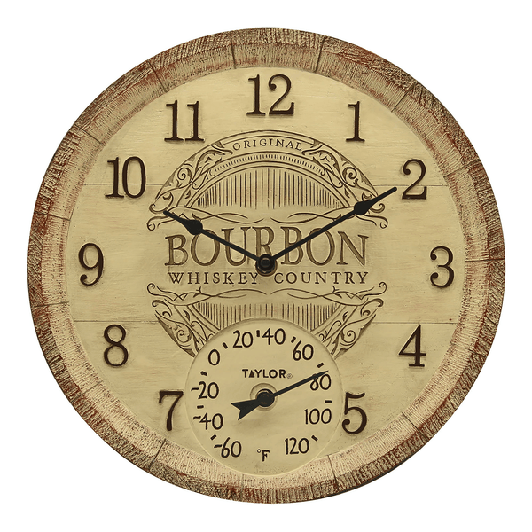 Taylor 14-inch Bourbon Barrel Clock with Thermometer EasyOptionXY LLC
