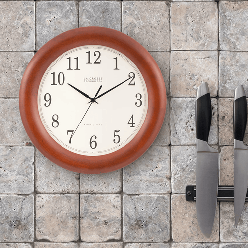 La Crosse Technology 12.5 Inch Cherry finish Oak Wood Atomic Analog Clock, WT-3122A-Int EasyOptionXY LLC