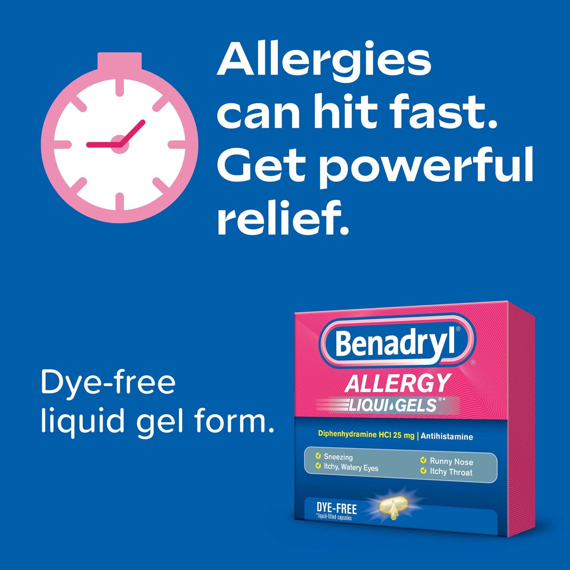 Benadryl Liqui-Gels Antihistamine Allergy Medicine; Dye Free; 24 Count EasyOptionXY LLC