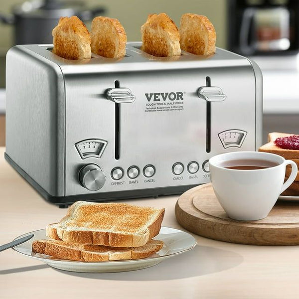 SKYSHALO 4 Slice Stainless Steel Toaster Reheat Cancel Defrost 6 Browning Levels EasyOptionXY LLC