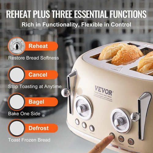 SKYSHALO 4 Slice Stainless Steel Toaster Cancel Defrost Bagel with Removable Crumb EasyOptionXY LLC