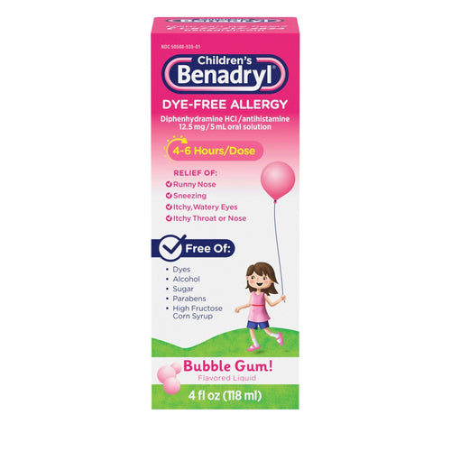 Children's Benadryl Dye-Free Allergy Liquid; Bubble Gum; 4 fl oz EasyOptionXY LLC