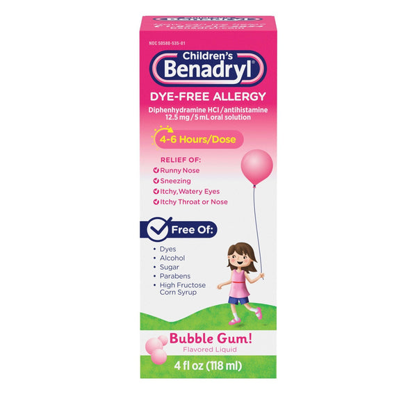Children's Benadryl Dye-Free Allergy Liquid; Bubble Gum; 4 fl oz EasyOptionXY LLC