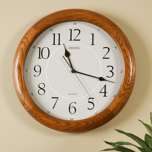 Seiko 13" Round Brown Oak Quiet Sweep Wall Clock, Analog, Quartz QXA129BLH EasyOptionXY LLC