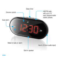 GPX LED Digital Radio/Dual Alarm Clock, C253B, Black EasyOptionXY LLC