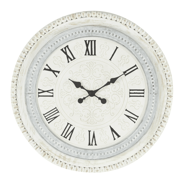 DecMode 22" White Wood Carved Beading Wall Clock EasyOptionXY LLC