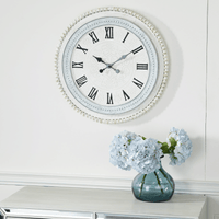 DecMode 22" White Wood Carved Beading Wall Clock EasyOptionXY LLC