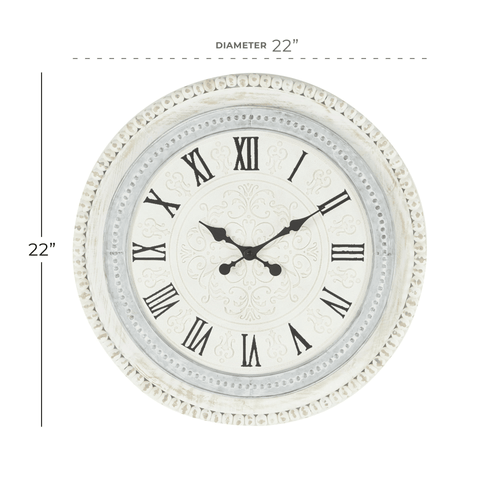 DecMode 22" White Wood Carved Beading Wall Clock EasyOptionXY LLC