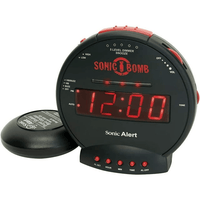 Sonic Alert - Sonic Bomb Dual Alarm Clock with Bed Shaker Vibrator and Digital Display - Black & Red EasyOptionXY LLC