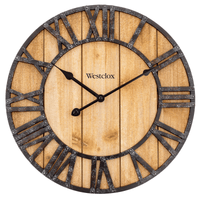Westclox 16" Natural Wood Grain with Raised Roman Numerals & Iron Finish Analog QA Wall Clock EasyOptionXY LLC