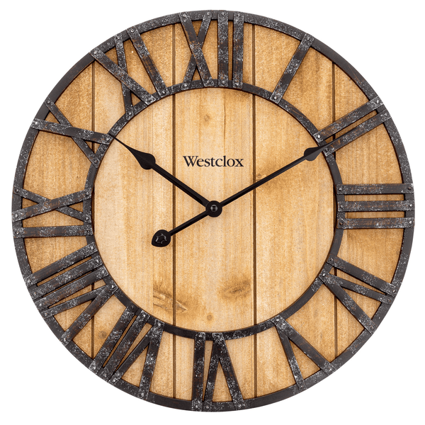 Westclox 16" Natural Wood Grain with Raised Roman Numerals & Iron Finish Analog QA Wall Clock EasyOptionXY LLC