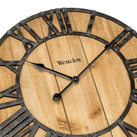 Westclox 16" Natural Wood Grain with Raised Roman Numerals & Iron Finish Analog QA Wall Clock EasyOptionXY LLC