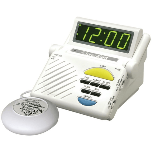 Sonic Alert - Sonic Boom Alarm Clock & Notification Hub with Bedroom Lamp Connection Input, Bed Shaker Vibrator and Large Digital Display - White EasyOptionXY LLC
