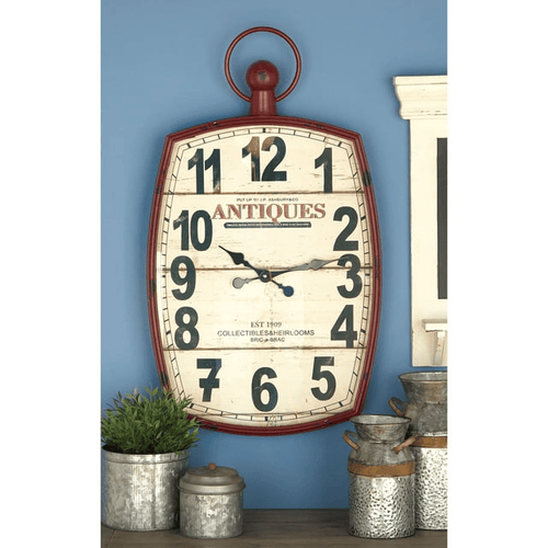 DecMode 19" x 33" Red Metal Pocket Watch Style Wall Clock EasyOptionXY LLC