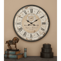 DecMode 32" Brown Wooden Distressed Wall Clock with Typography EasyOptionXY LLC