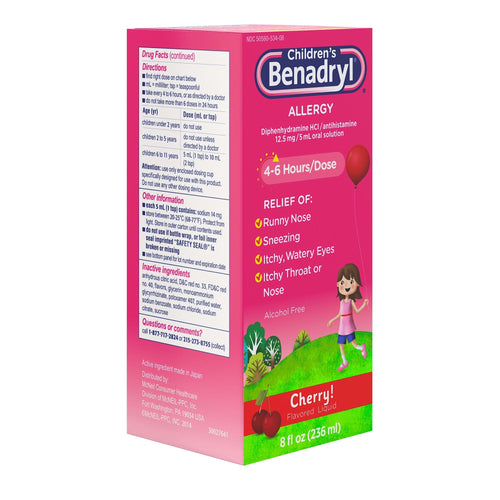 Children's Benadryl Allergy Relief Liquid; Cherry Flavor; 8 fl oz EasyOptionXY LLC