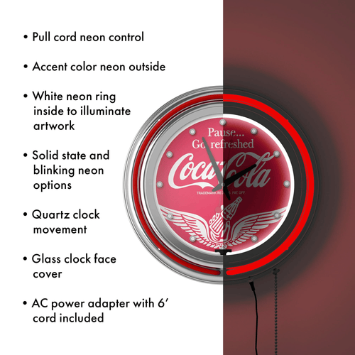 Wings Coca Cola Neon Clock - Two Neon Rings EasyOptionXY LLC