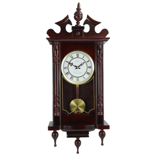 Bedford Clock Collection Classic 31" Chiming Wall Clock With Roman Numerals And A Swinging Pendulum in a Cherry Oak Finish EasyOptionXY LLC