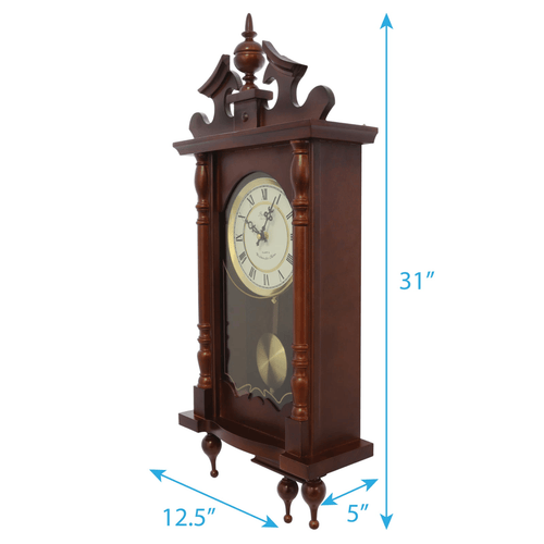 Bedford Clock Collection Classic 31" Chiming Wall Clock With Roman Numerals And A Swinging Pendulum in a Cherry Oak Finish EasyOptionXY LLC