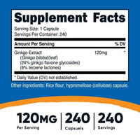 Nutricost Ginkgo Biloba Capsules 120mg, 240 Capsules, Supplement EasyOptionXY LLC
