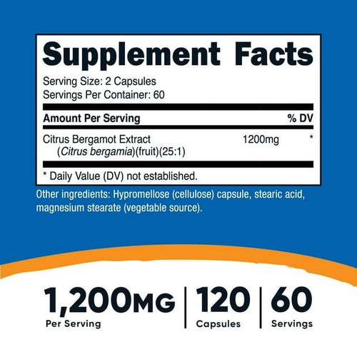 Nutricost Citrus Bergamot Capsules (120 Capsules, 60 Servings / 1,200 Mg Citrus Bergamot Extract Per Serving) | Potent 25:1 Extract - Gluten Free, Vegan Friendly & Non-GMO Supplement EasyOptionXY LLC