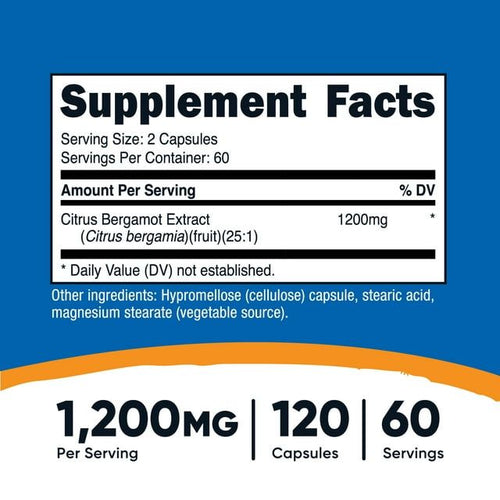 Nutricost Citrus Bergamot Capsules (120 Capsules, 60 Servings / 1,200 Mg Citrus Bergamot Extract Per Serving) | Potent 25:1 Extract - Gluten Free, Vegan Friendly & Non-GMO Supplement EasyOptionXY LLC