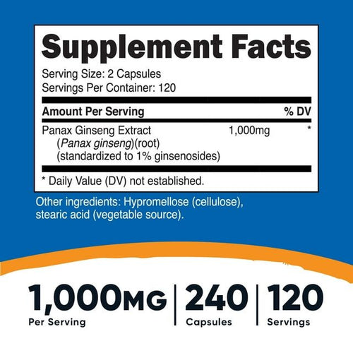 Nutricost Panax Ginseng Supplement, 240 Capsules, 120 Servings EasyOptionXY LLC