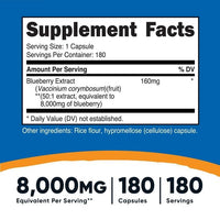 Nutricost Blueberry Extract 8000mg Strength (160mg 50:1 Extract), 180 Capsules, Supplement EasyOptionXY LLC