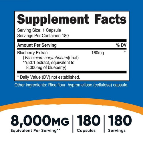 Nutricost Blueberry Extract 8000mg Strength (160mg 50:1 Extract), 180 Capsules, Supplement EasyOptionXY LLC
