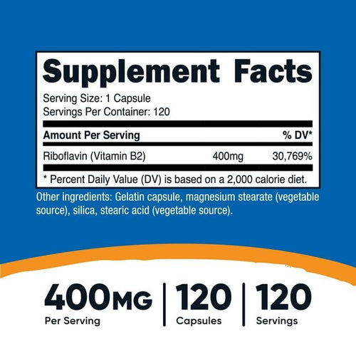 Nutricost Vitamin B2 (Riboflavin) 400mg, 120 Capsules, Supplement EasyOptionXY LLC