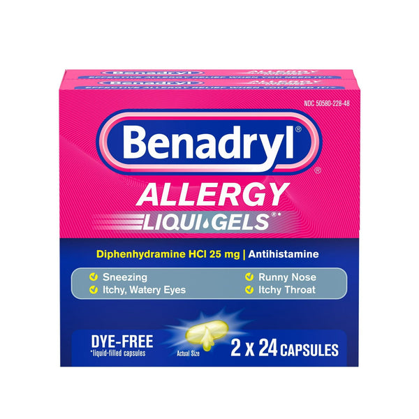 Benadryl Liqui-Gels Antihistamine Dye Free Allergy Medicine; 2 x 24 Count EasyOptionXY LLC