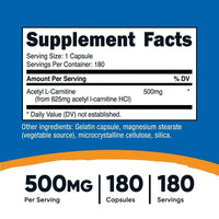 Nutricost Acetyl L-Carnitine 500mg, 180 Capsules - Non-GMO & Gluten Free Supplement EasyOptionXY LLC