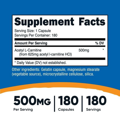 Nutricost Acetyl L-Carnitine 500mg, 180 Capsules - Non-GMO & Gluten Free Supplement EasyOptionXY LLC