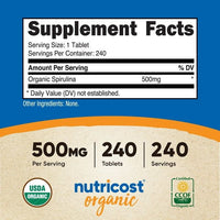 Nutricost Organic Spirulina 500mg, 240 Tablets - Gluten Free, Non-GMO, Supplement EasyOptionXY LLC