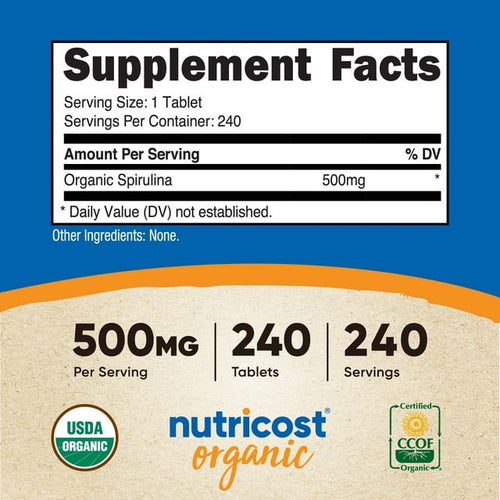 Nutricost Organic Spirulina 500mg, 240 Tablets - Gluten Free, Non-GMO, Supplement EasyOptionXY LLC