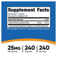 Nutricost Vitamin B6 (Pyridoxine HCl) 25mg, 240 Capsules, Supplement EasyOptionXY LLC
