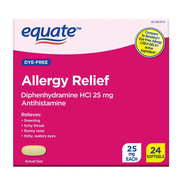 Equate Allergy Relief Softgels with Diphenhydramine Hcl; 25mg Antihistamine; 24 Count EasyOptionXY LLC