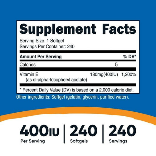 Nutricost Vitamin E Supplement 400 IU, 240 Softgel Capsules EasyOptionXY LLC